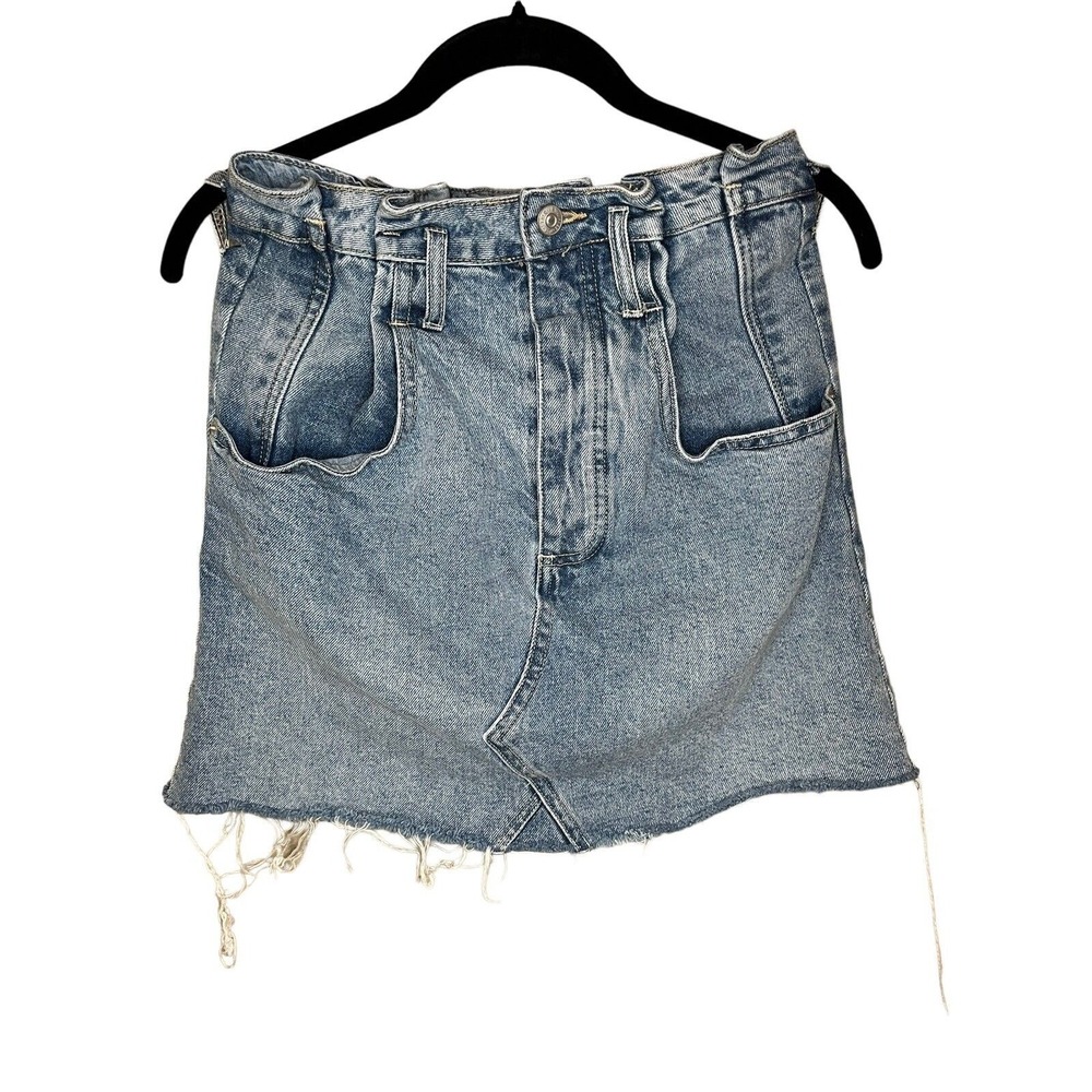 We The Free Free People Denim Mini Skirt 27 Paperbag Raw Hem 100% Cotton